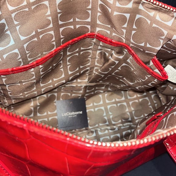Liz Claiborne Red Handbag Purse Faux Alligator Sliding Straps - Picture 5 of 6